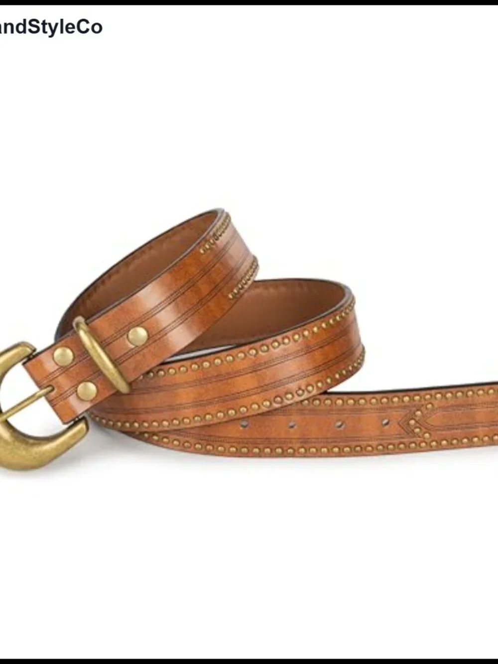 Women's Western Cowgirl PU Leather Belt with Semicircle Gold Buckle